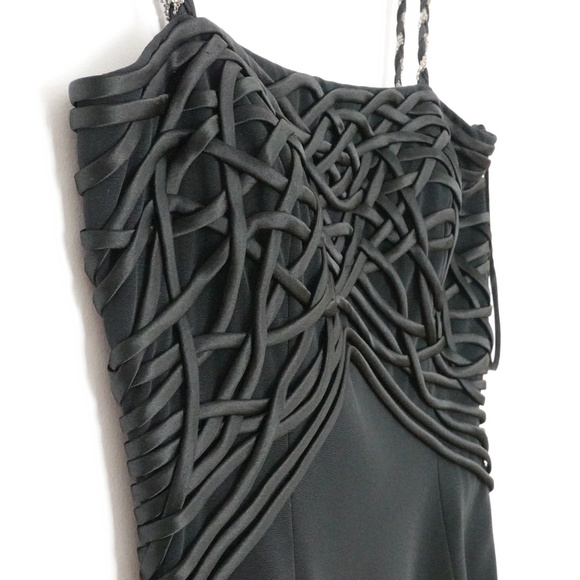 NWOT Designer Cocktail/Party Black Women's Dress with Beaded Straps Fringes - Picture 4 of 15